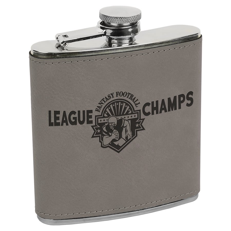 6 oz. Laserable Leatherette Stainless Steel Flask - JDS