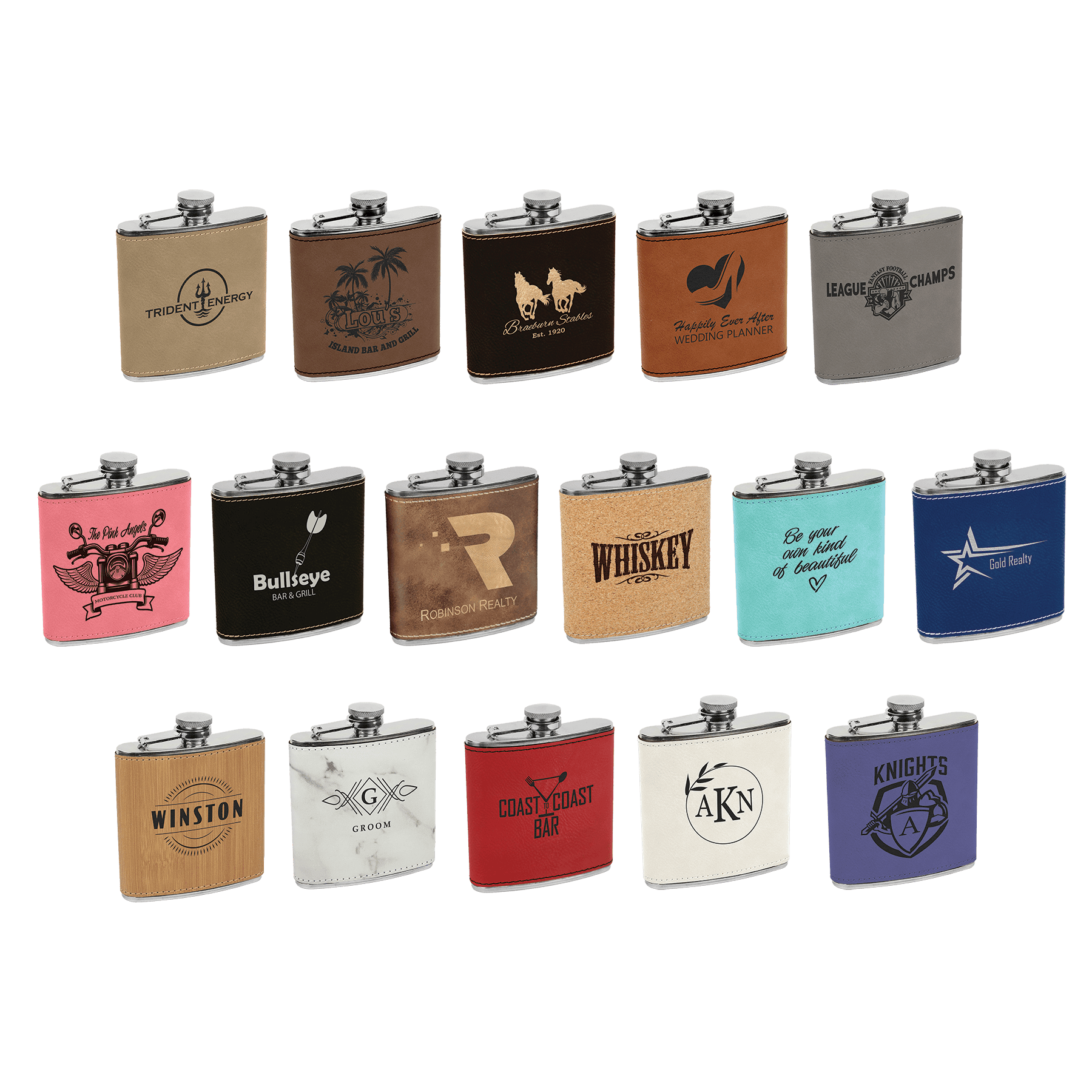6 oz. Laserable Leatherette Stainless Steel Flask - JDS