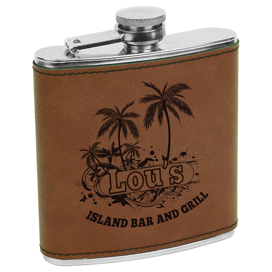 6 oz. Laserable Leatherette Stainless Steel Flask - JDS