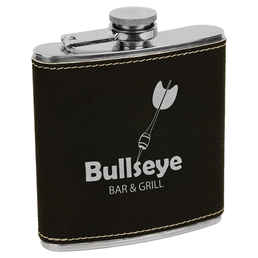 6 oz. Laserable Leatherette Stainless Steel Flask - JDS