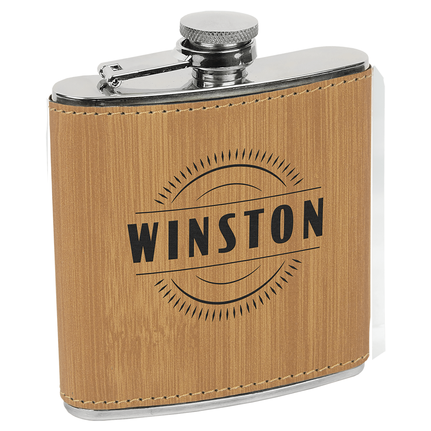 6 oz. Laserable Leatherette Stainless Steel Flask - JDS