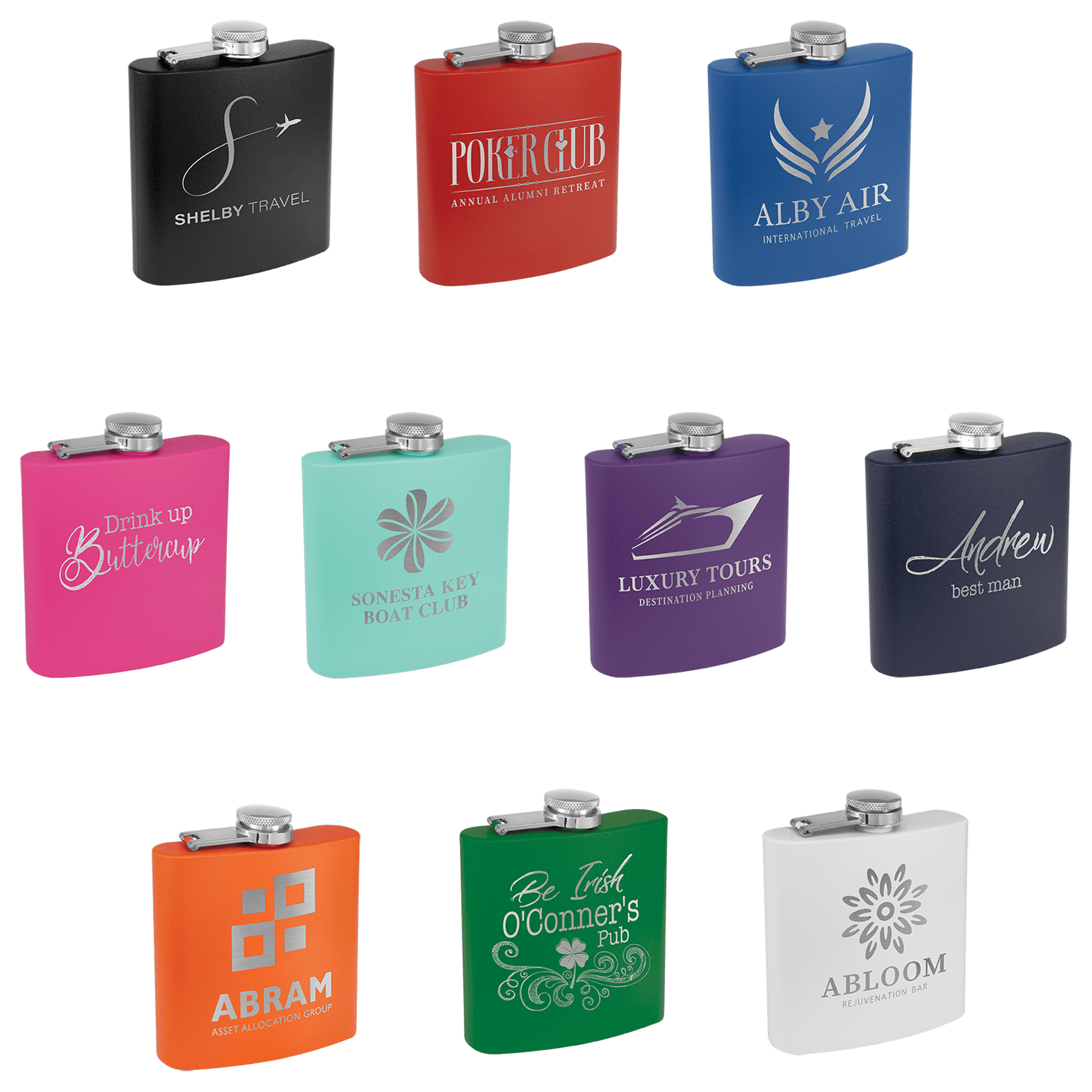 6 oz. Matte Powder Coated Laserable Stainless Steel Flask - JDS