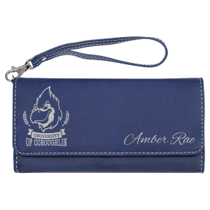 7 1/2" x 4" Blue/Silver Laserable Leatherette Wallet with Strap - GFT2141 - Austin Print Co.