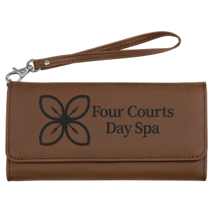 7 1/2" x 4" Dark Brown Laserable Leatherette Wallet with Strap - GFT2135 - Austin Print Co.