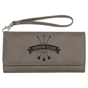 7 1/2" x 4" Gray Laserable Leatherette Wallet with Strap - GFT2137 - Austin Print Co.