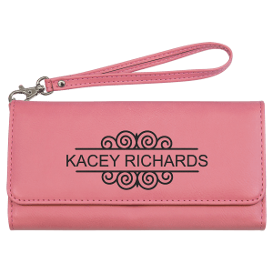 7 1/2" x 4" Pink Laserable Leatherette Wallet with Strap - GFT2139 - Austin Print Co.