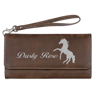 7 1/2" x 4" Rustic/Silver Laserable Leatherette Wallet with Strap - GFT2142 - Austin Print Co.