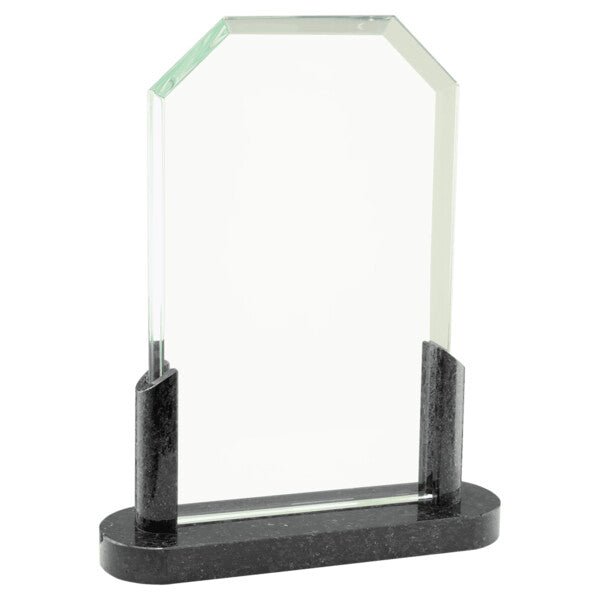 7 3/4" Clipped Corners Glass with Black Marble Base - Austin Print Co.