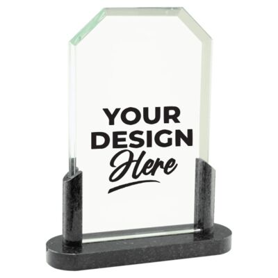 7 3/4" Clipped Corners Glass with Black Marble Base - Austin Print Co.