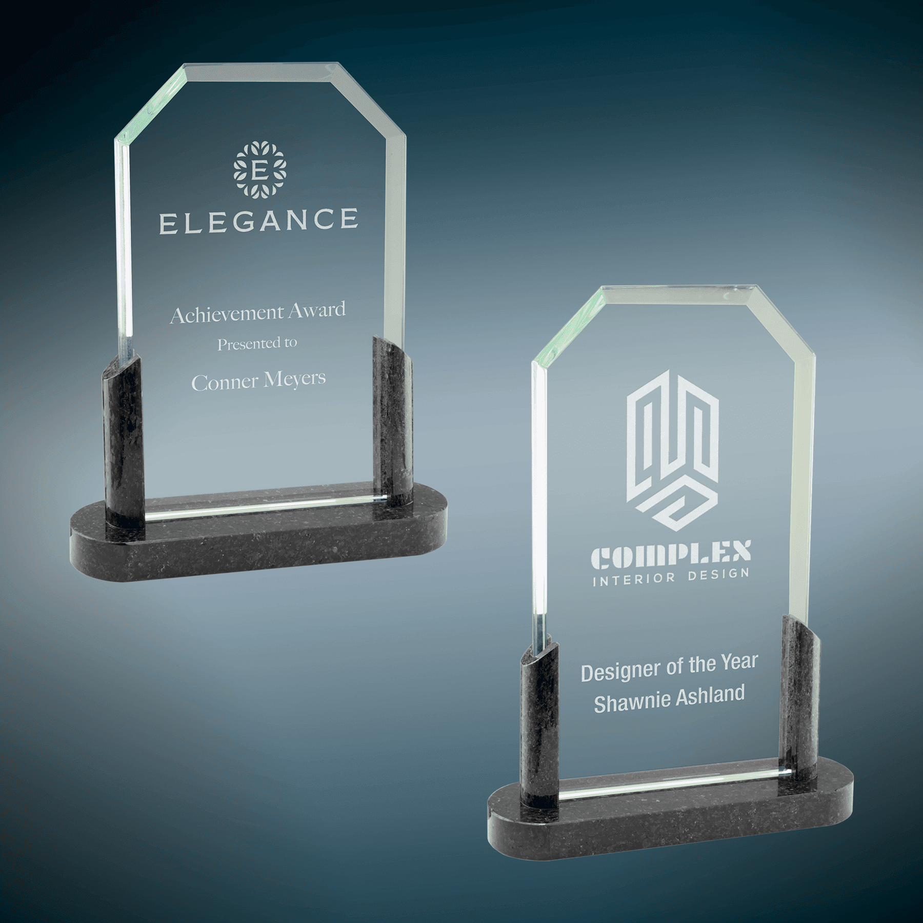 7 3/4" Clipped Corners Glass with Black Marble Base - JDS