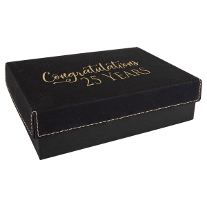 7 3/8" x 5 3/4" Black/Gold Gift Box with Laserable Leatherette Lid - GBX41 - Austin Print Co.