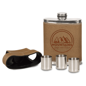 7 oz. Leather Flask with Lid & 3 Shot Glasses - FSK705A - JDS