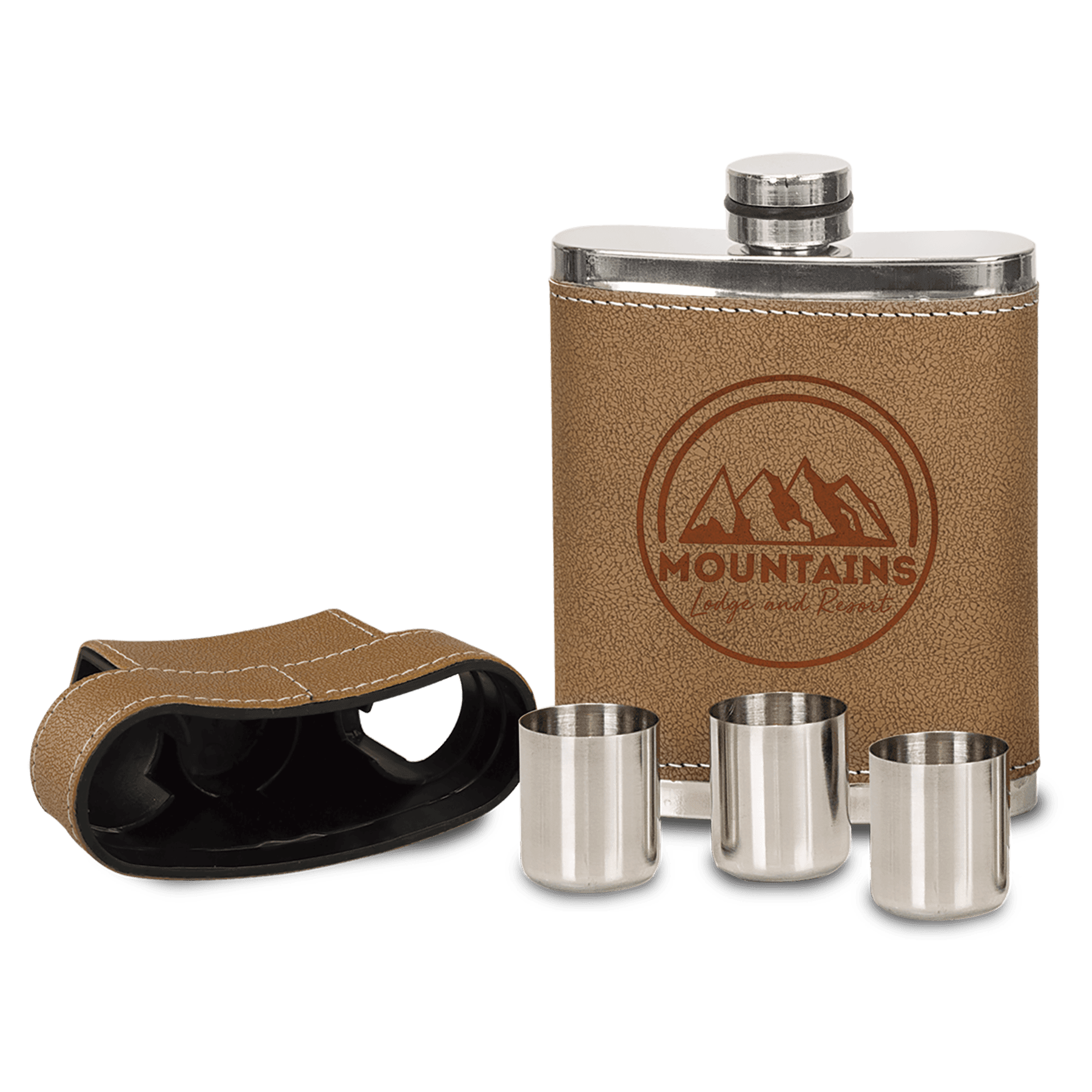 7 oz. Leather Flask with Lid & 3 Shot Glasses - JDS