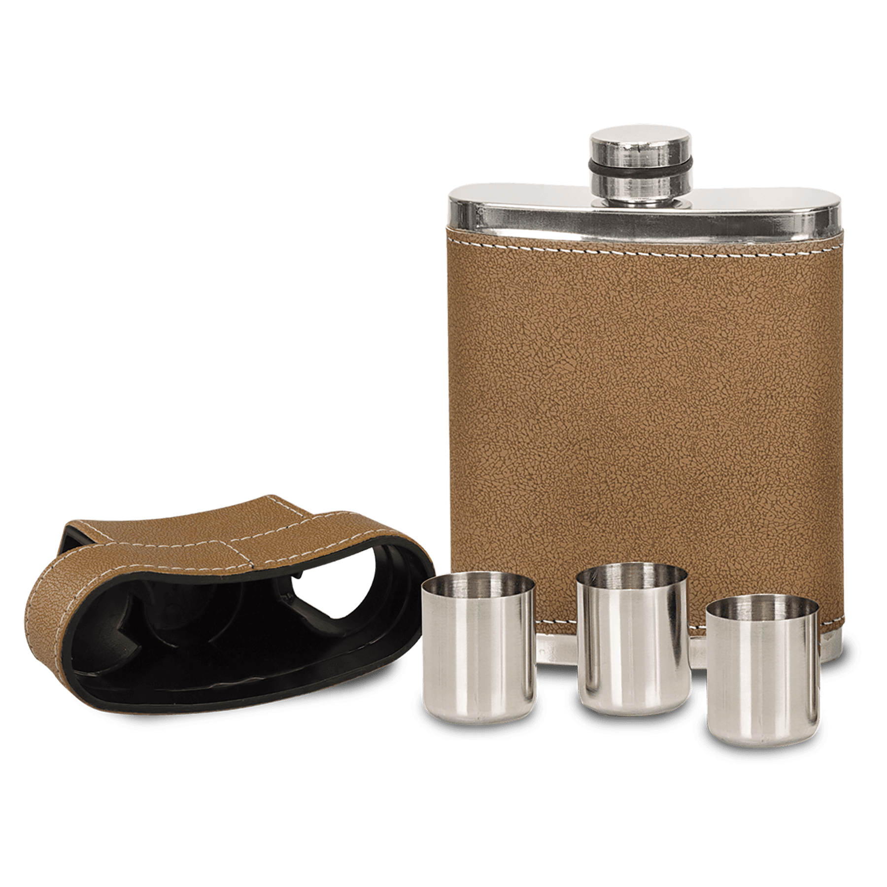 7 oz. Leather Flask with Lid & 3 Shot Glasses - JDS