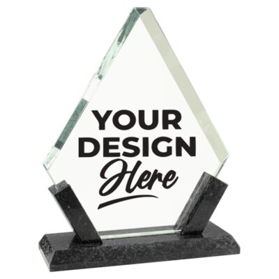 7.25" - Diamond Glass Trophy with Black Marble Base - Austin Print Co.