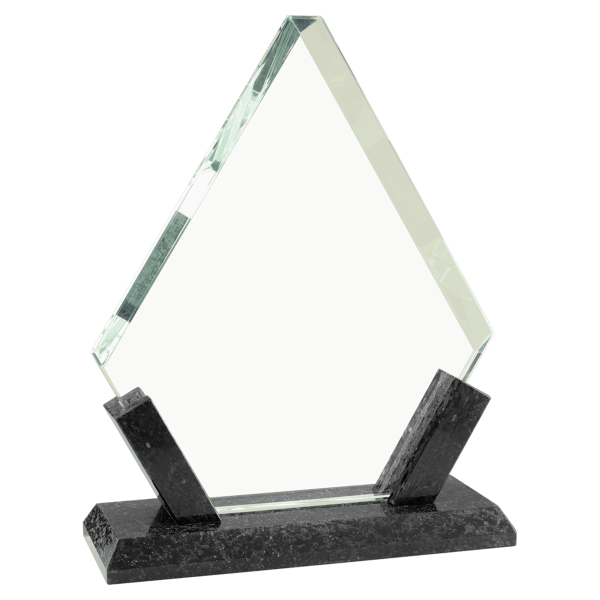 7.25" - Diamond Glass Trophy with Black Marble Base - Austin Print Co.