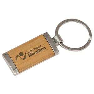 7/8" x 1 7/8" Silver/Wood Laserable Rectangle Keychain - GFT135 - Austin Print Co.