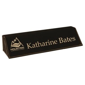 8 1/2" Black/Gold Laserable Leatherette Desk Wedge - LLW328A - JDS