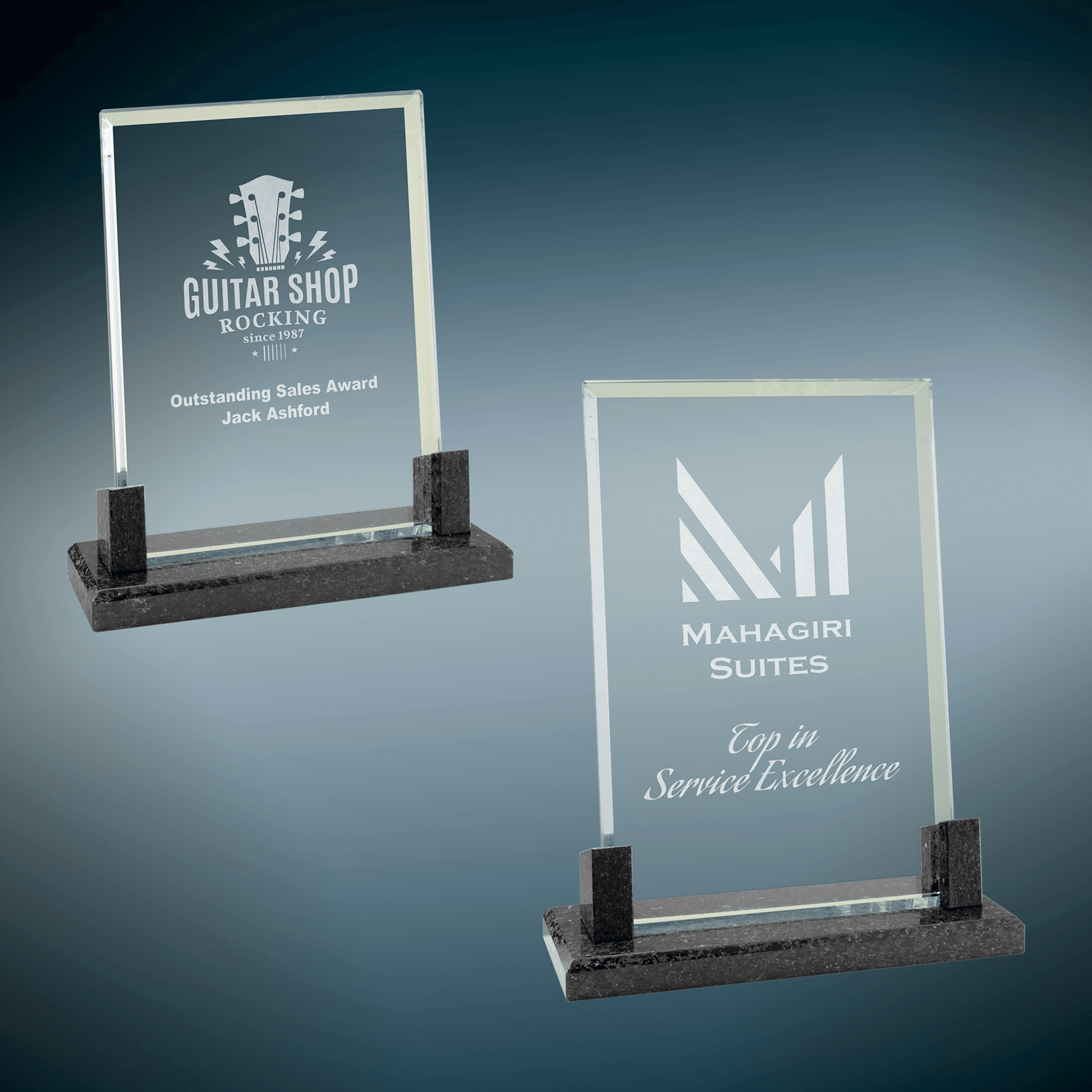 8" Rectangle Glass with Black Marble Base - JDS