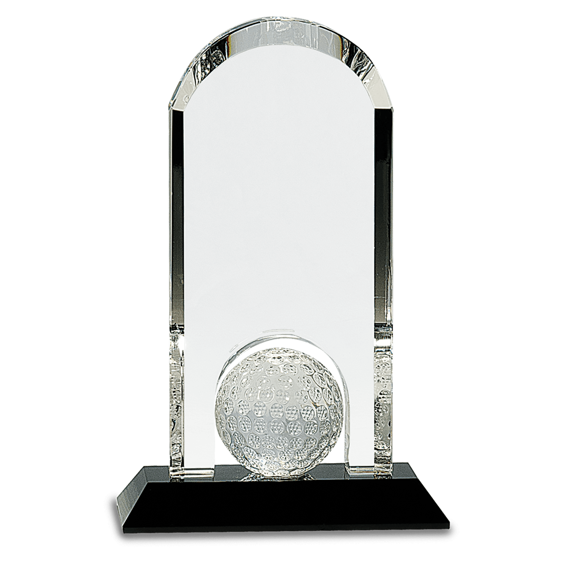9" Clear Crystal Dome with Inset Golf Ball on Black Pedestal Base - JDS