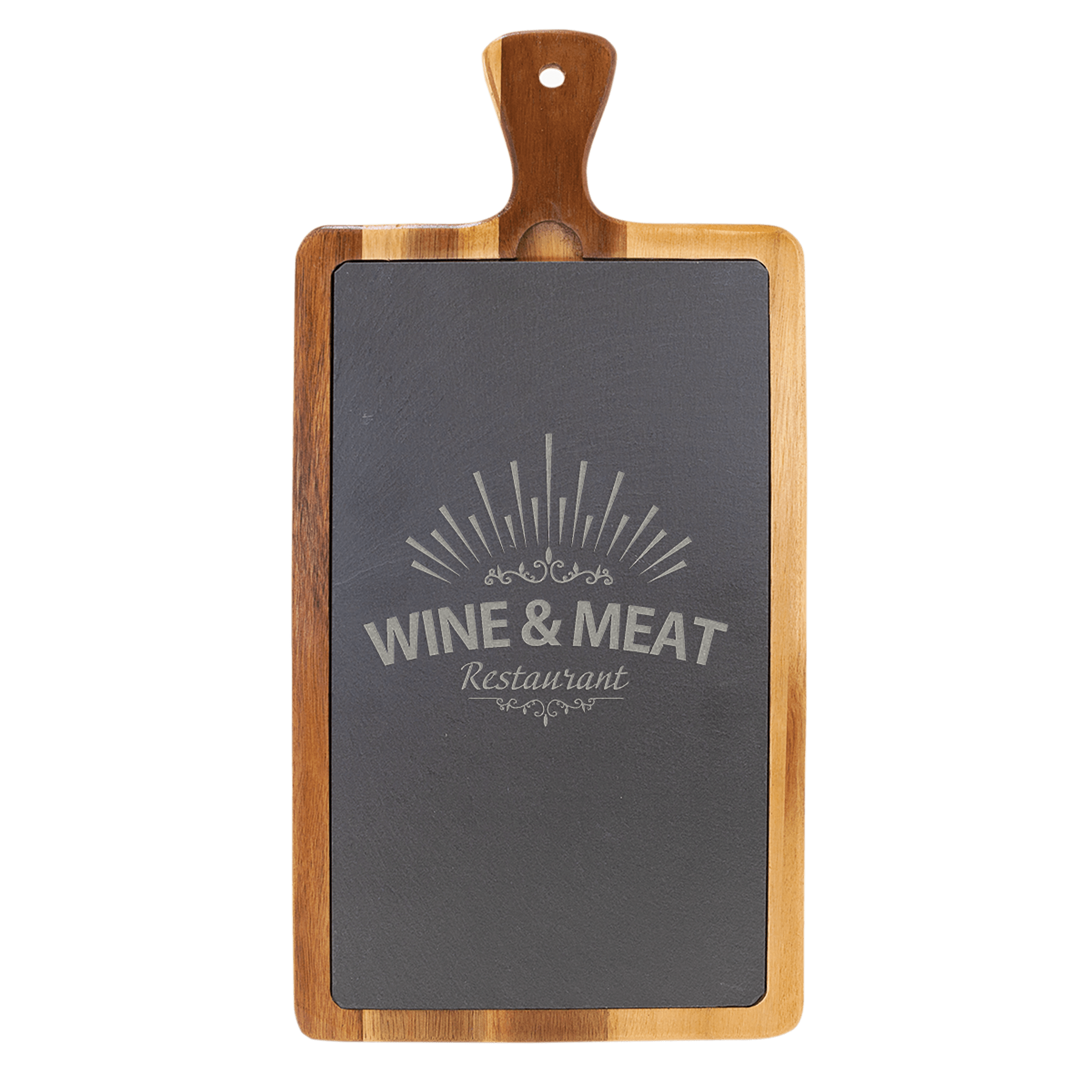 Acacia Wood/Slate Cutting Board with Handle - JDS