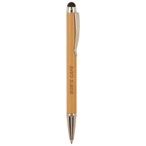 Bamboo with Silver Trim Laserable Pen with Stylus - LP836 - Austin Print Co.