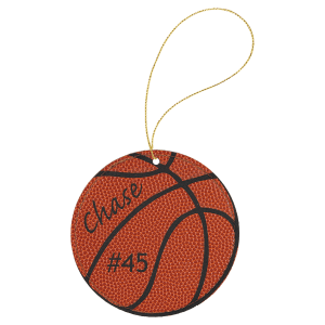 Basketball Laserable Leatherette Round Ornament with Gold String - GFT1100 - Austin Print Co.