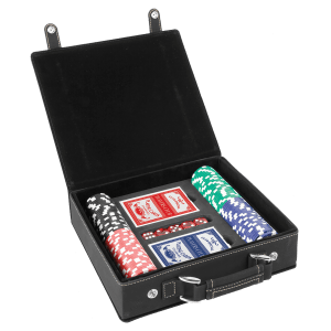 Black/Gold Laserable Leatherette 100 Chip Poker Set - PKR303 - Austin Print Co.