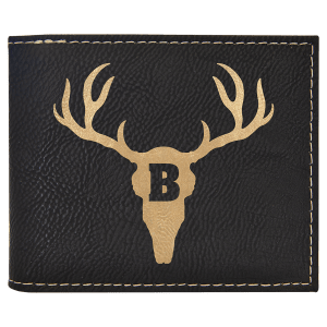 Black/Gold Laserable Leatherette Bi - Fold Wallet w/Flip ID Display - GFT1287 - Austin Print Co.