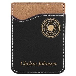 Black/Gold Laserable Leatherette Phone Wallet - GFT522A - Austin Print Co.