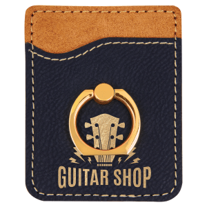 Black/Gold Laserable Leatherette Phone Wallet with Gold Ring - GFT1123 - Austin Print Co.