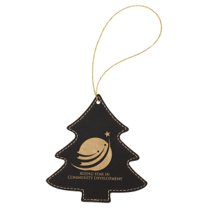 Black/Gold Laserable Leatherette Tree Ornament with Gold String - GFT1108 - Austin Print Co.