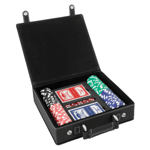 Black/Silver Laserable Leatherette 100 Chip Poker Set - PKR309 - Austin Print Co.