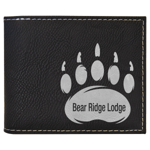 Black/Silver Laserable Leatherette Bi - Fold Wallet w/Flip ID Display - GFT1290 - Austin Print Co.