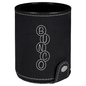 Black/Silver Laserable Leatherette Dice Cup with 5 Dice - GFT1021 - Austin Print Co.