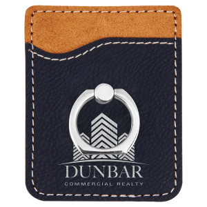 Black/Silver Laserable Leatherette Phone Wallet with Silver Ring - GFT1128 - Austin Print Co.