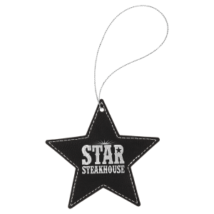 Black/Silver Laserable Leatherette Star Ornament with Silver String - GFT1067 - Austin Print Co.