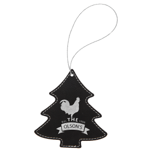 Black/Silver Laserable Leatherette Tree Ornament with Silver String - GFT1112 - Austin Print Co.