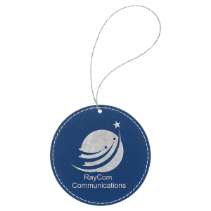 Blue/Silver Laserable Leatherette Round Ornament with Silver String - GFT1099 - Austin Print Co.
