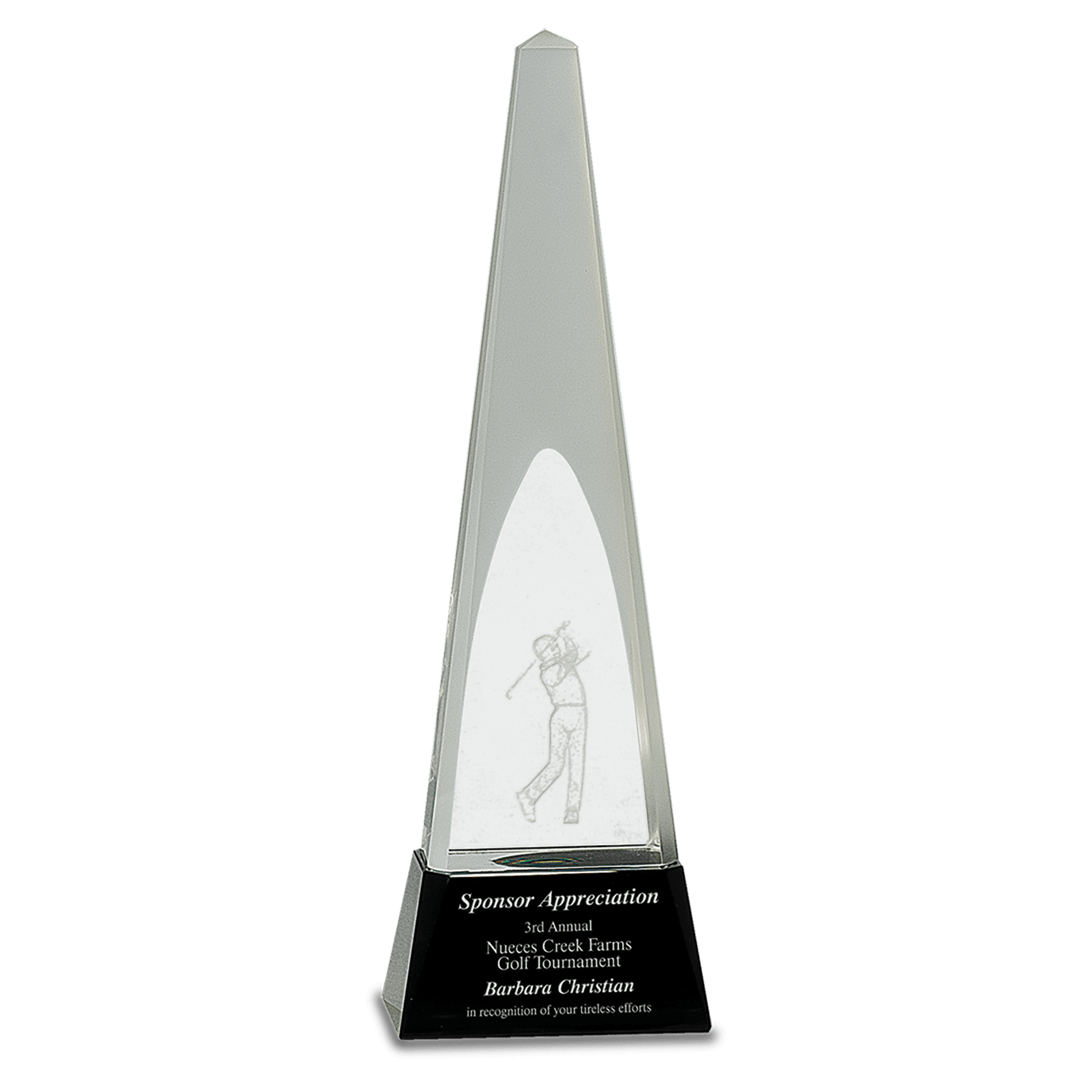 Clear Crystal 3D Golf Spire on Black Pedestal Base - JDS