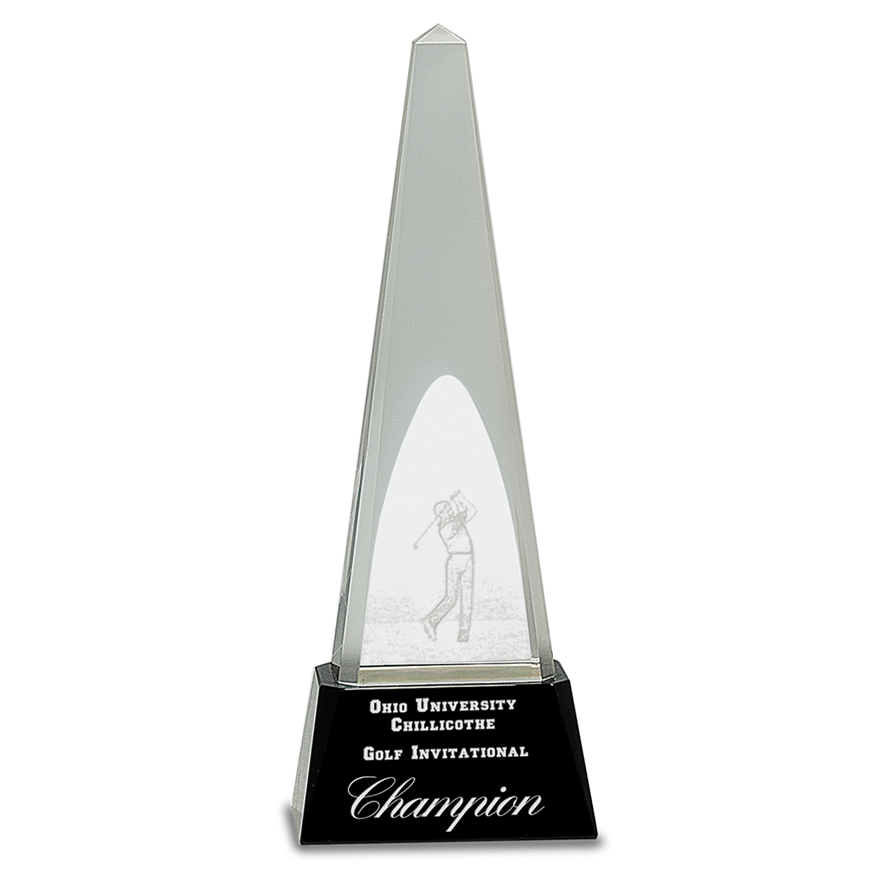 Clear Crystal 3D Golf Spire on Black Pedestal Base - JDS