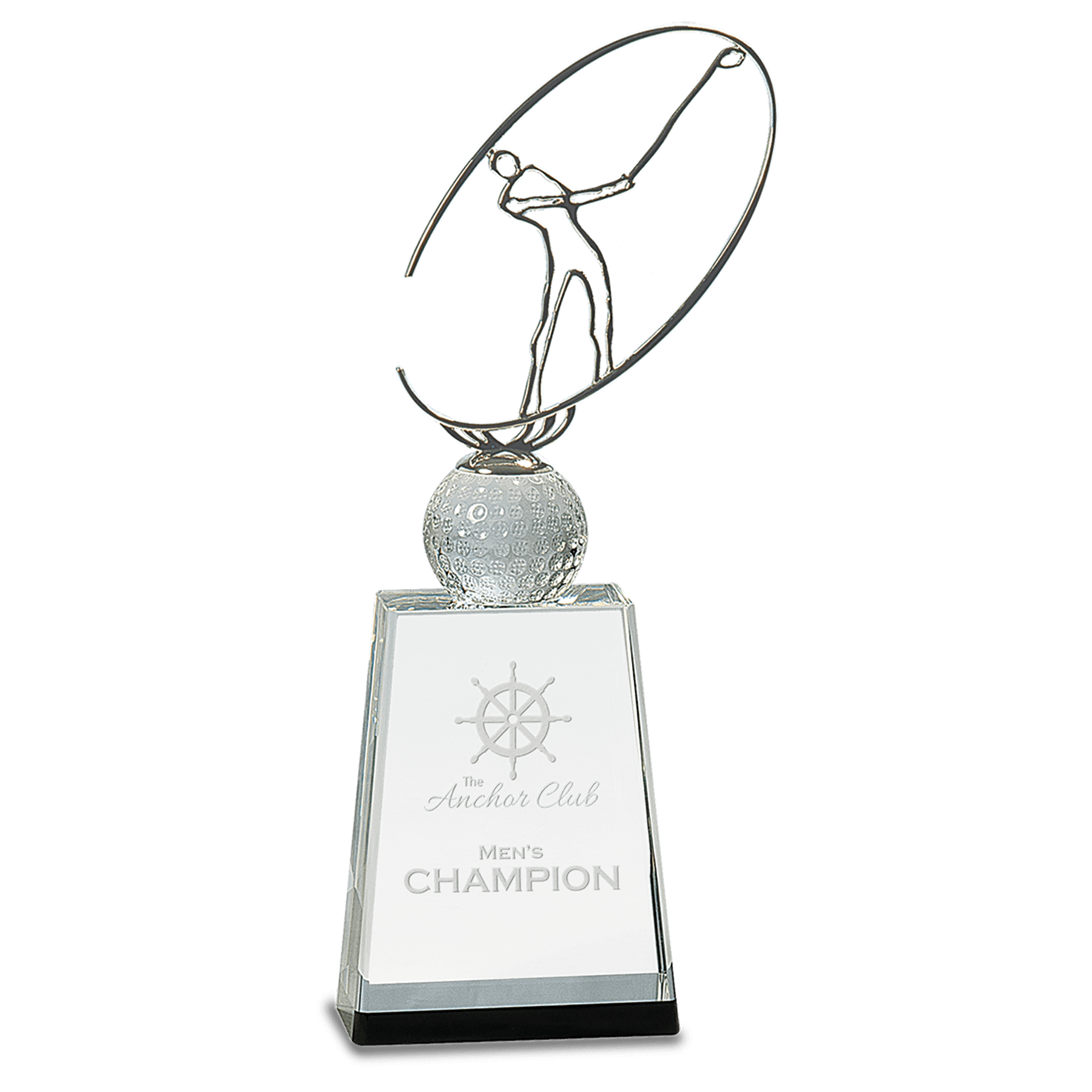 Clear/Black Crystal Golf Award with Silver Metal Oval Figure - JDS