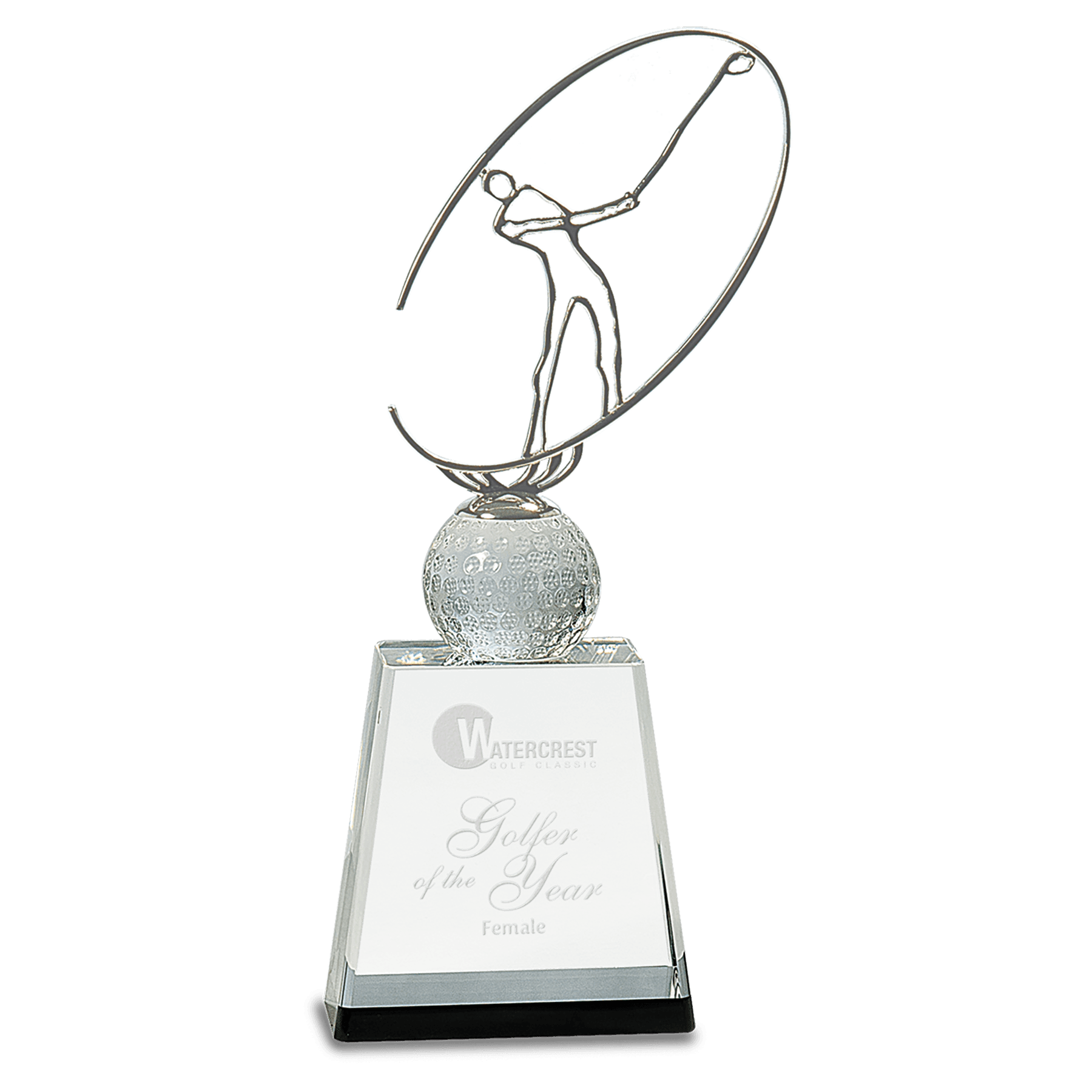 Clear/Black Crystal Golf Award with Silver Metal Oval Figure - JDS