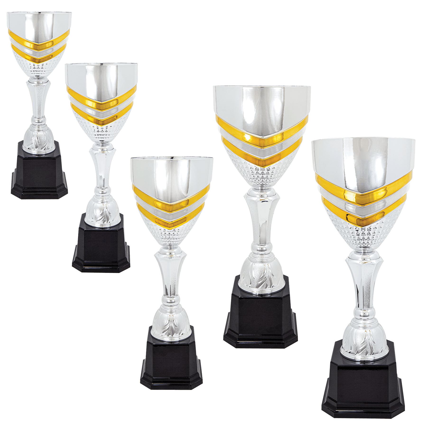 Completed Gold Striped Metal Cup Trophy on Plastic Base - JDS