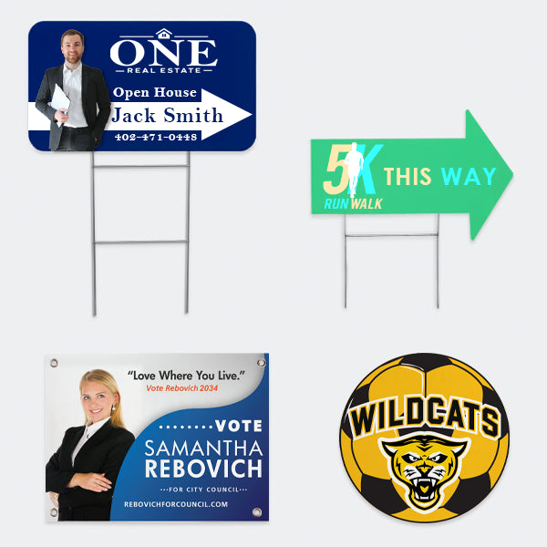 BULK YARD SIGNS -- 24" x 18" 4mm Corrugated Plastic Signs & 10" x 24" Wire Stake