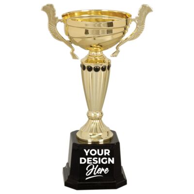 Custom Engraved Gold Completed Metal Cup Trophy on Plastic Base 10" - Austin Print Co.