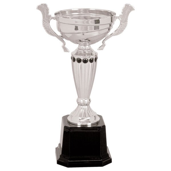 Custom Engraved Silver Completed Metal Cup Trophy on Plastic Base 10" - Austin Print Co.