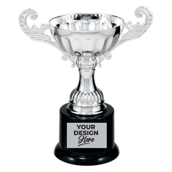Custom Engraved Silver Completed Metal Cup Trophy on Plastic Base 6.5" - Austin Print Co.