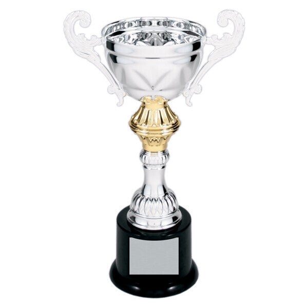 Custom Engraved Silver Completed Metal Cup Trophy on Plastic Base 8.75" - Austin Print Co.