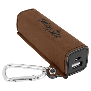 Dark Brown Laserable Leatherette 2200 mAh Power Bank with USB Cord - GFT1137 - JDS